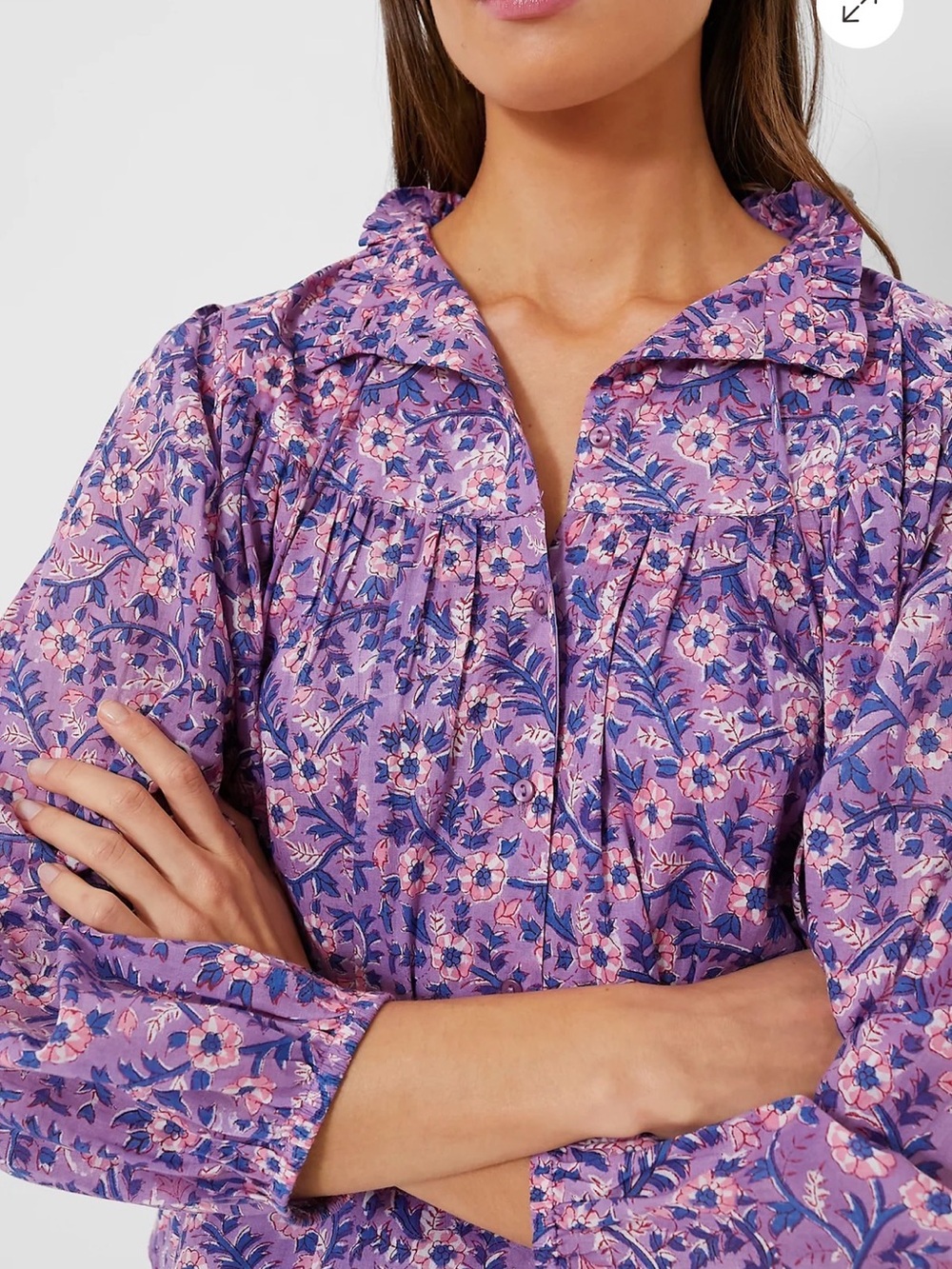 Emerson Fry Purple Floral Ruffle-Collar Blouse
